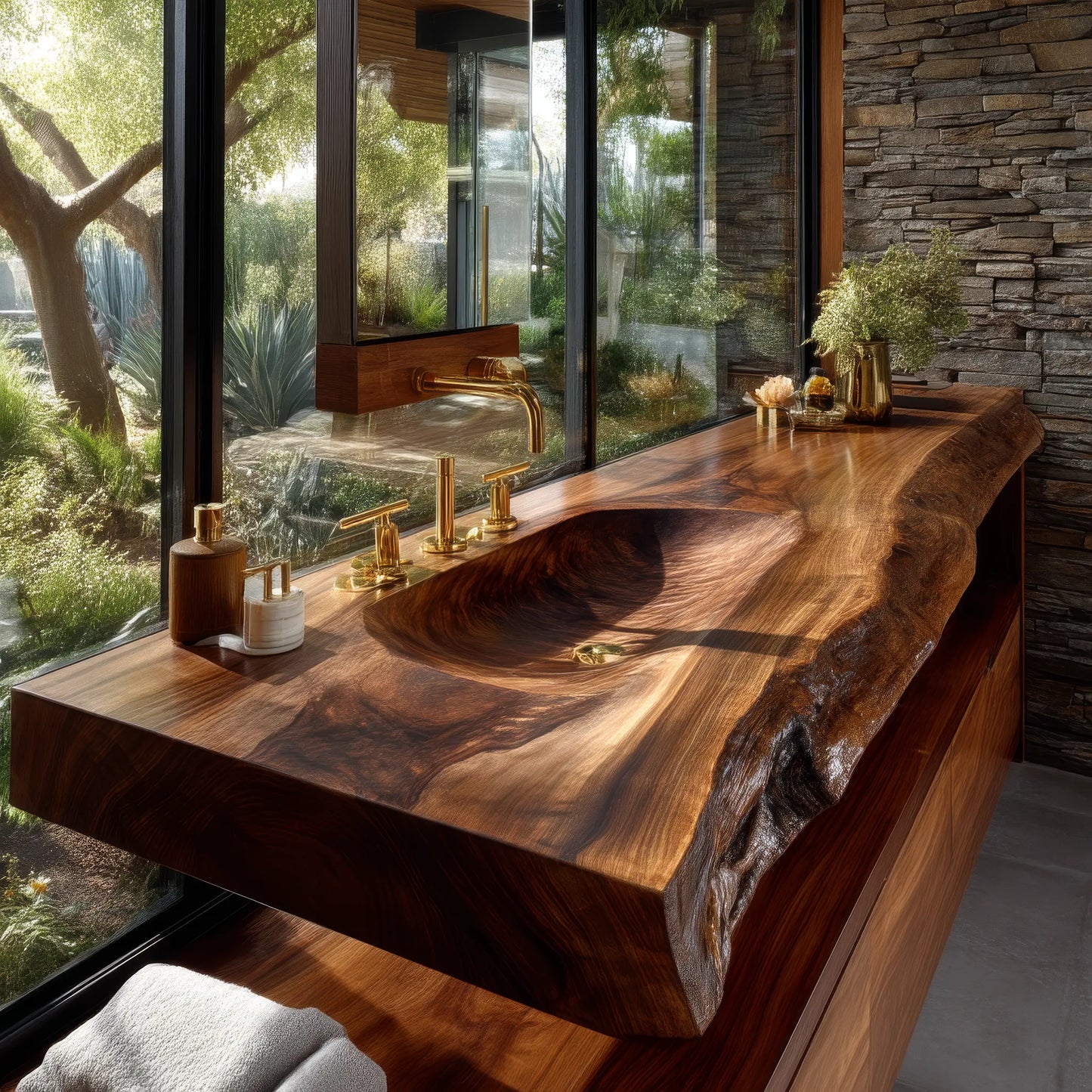 Valdren Sculpted Live Edge Solid Wood Floating Bathroom Vanity with Integrated Sink SPA354346 Lynnsnail