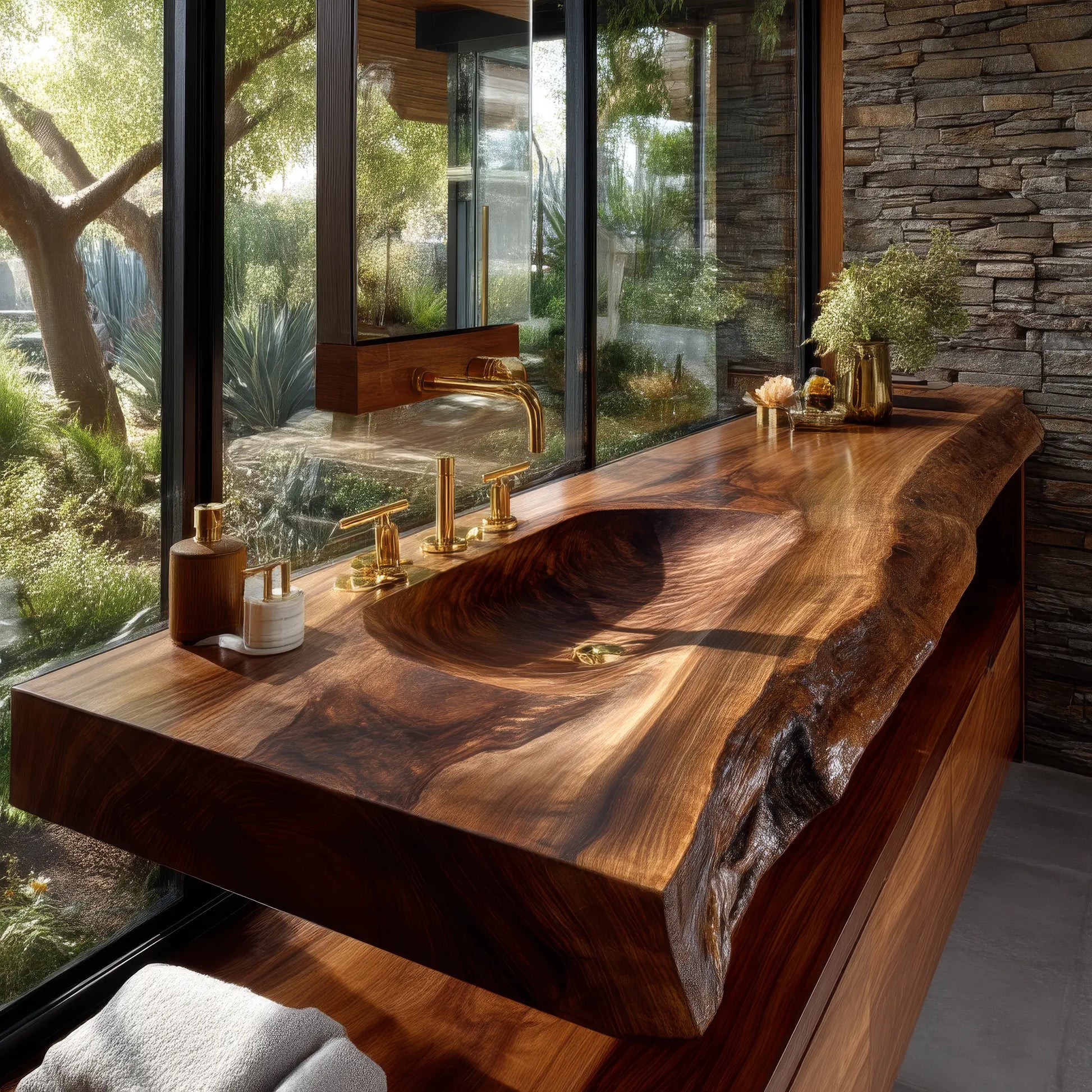 Valdren Sculpted Live Edge Solid Wood Floating Bathroom Vanity with Integrated Sink SPA354346 Lynnsnail