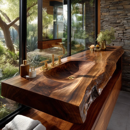 Valdren Sculpted Live Edge Solid Wood Floating Bathroom Vanity with Integrated Sink SPA354346 Lynnsnail