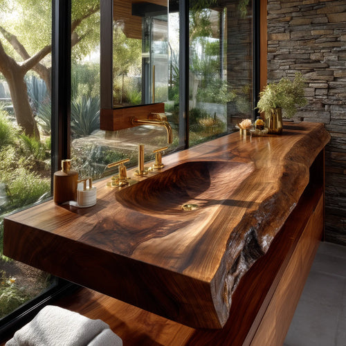 Valdren Sculpted Live Edge Solid Wood Floating Bathroom Vanity with Integrated Sink SPA354346 Lynnsnail