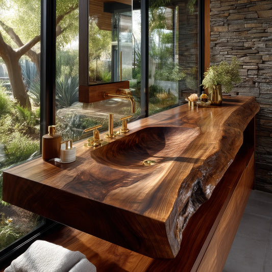Valdren Sculpted Live Edge Solid Wood Floating Bathroom Vanity with Integrated Sink SPA354346 Lynnsnail