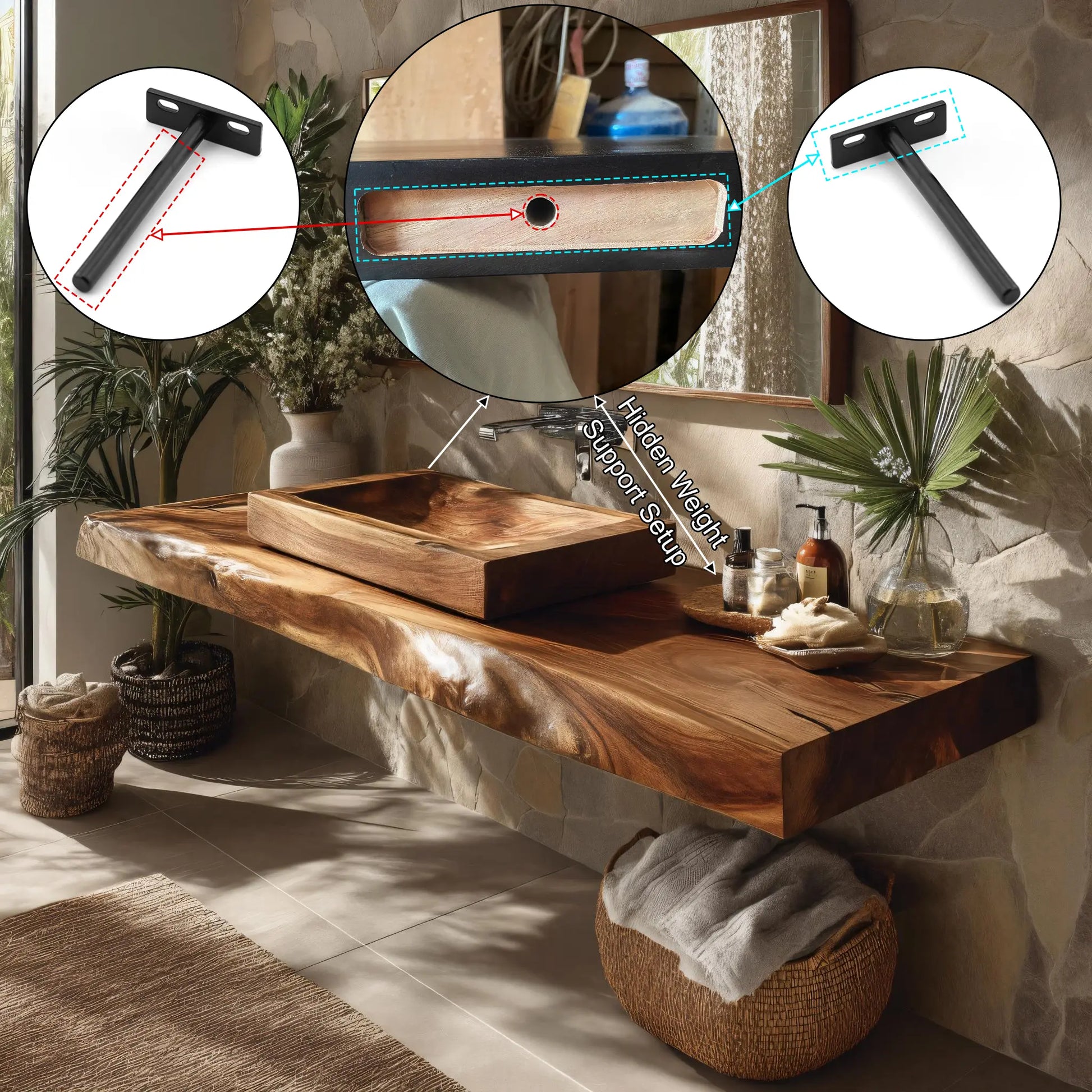 Valrion Live Edge Solid Wood Floating Bathroom Vanity SPA254879 Lynnsnail