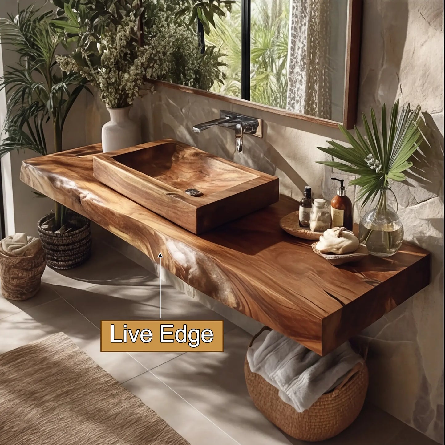 Valrion Live Edge Solid Wood Floating Bathroom Vanity SPA254879 Lynnsnail