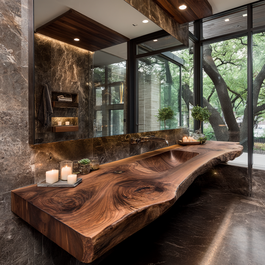 Valtero Sculpted Live Edge Solid Wood Floating Bathroom Vanity with Integrated Sink