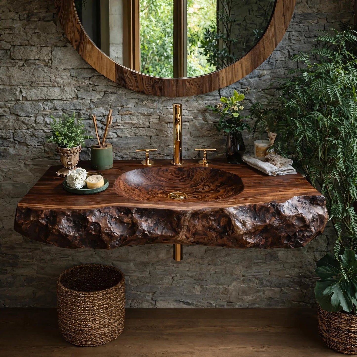 Valthera Live Edge Solid Wood Floating Bathroom Vanity with Integrated Sink SPA235756 Lynnsnail