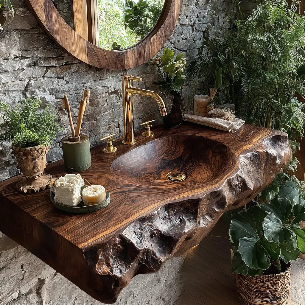 Valthera Live Edge Solid Wood Floating Bathroom Vanity with Integrated Sink SPA235756 Lynnsnail