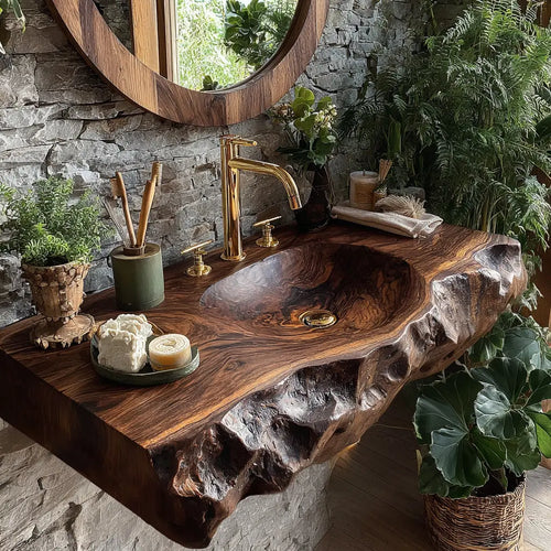 Valthera Live Edge Solid Wood Floating Bathroom Vanity with Integrated Sink SPA235756 Lynnsnail