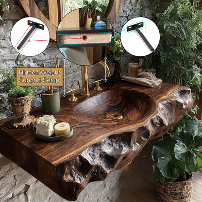 Valthera Live Edge Solid Wood Floating Bathroom Vanity with Integrated Sink SPA235756 Lynnsnail