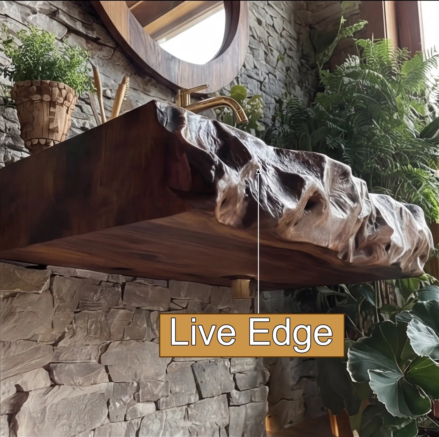 Valthera Live Edge Solid Wood Floating Bathroom Vanity with Integrated Sink SPA235756 Lynnsnail