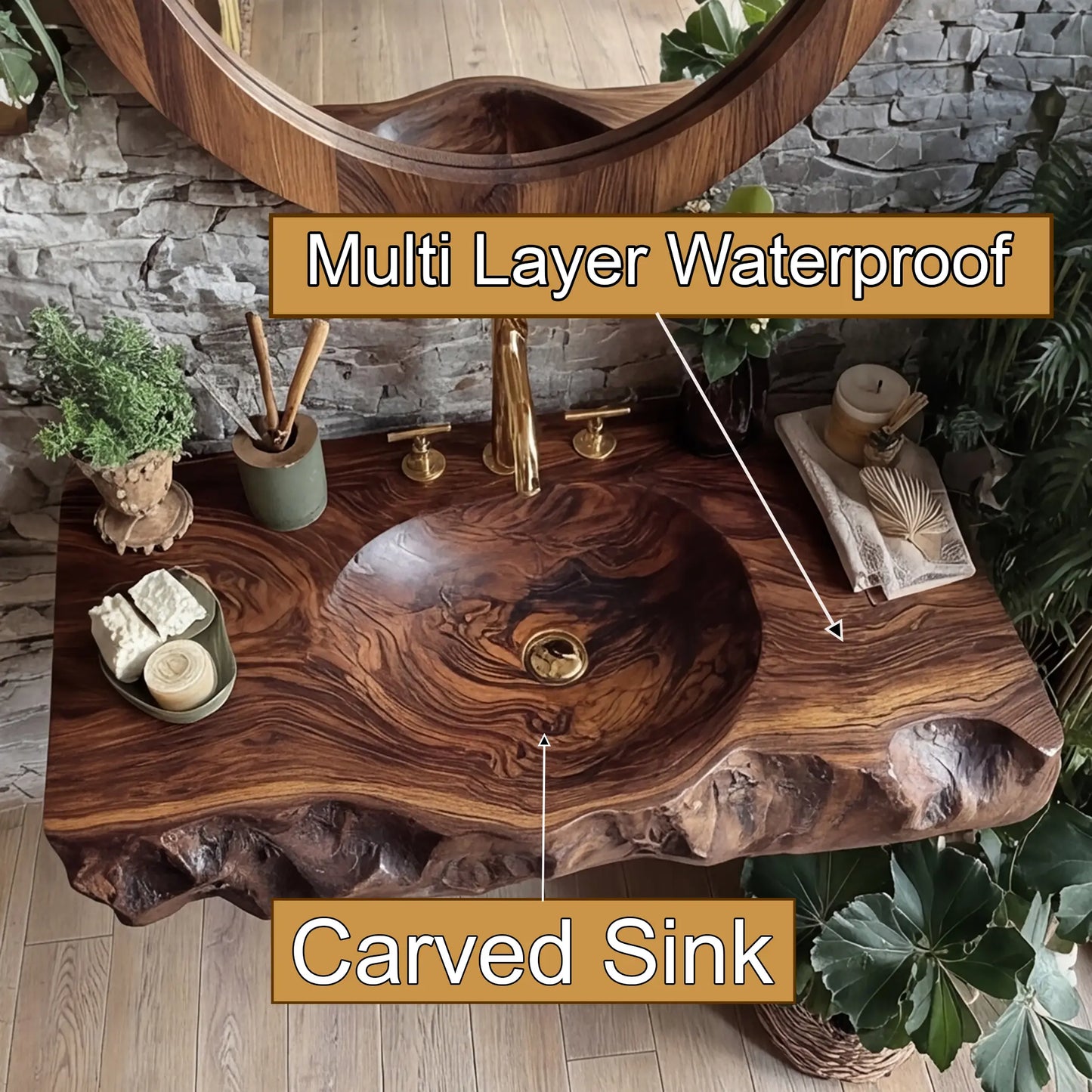 Valthera Live Edge Solid Wood Floating Bathroom Vanity with Integrated Sink SPA235756 Lynnsnail