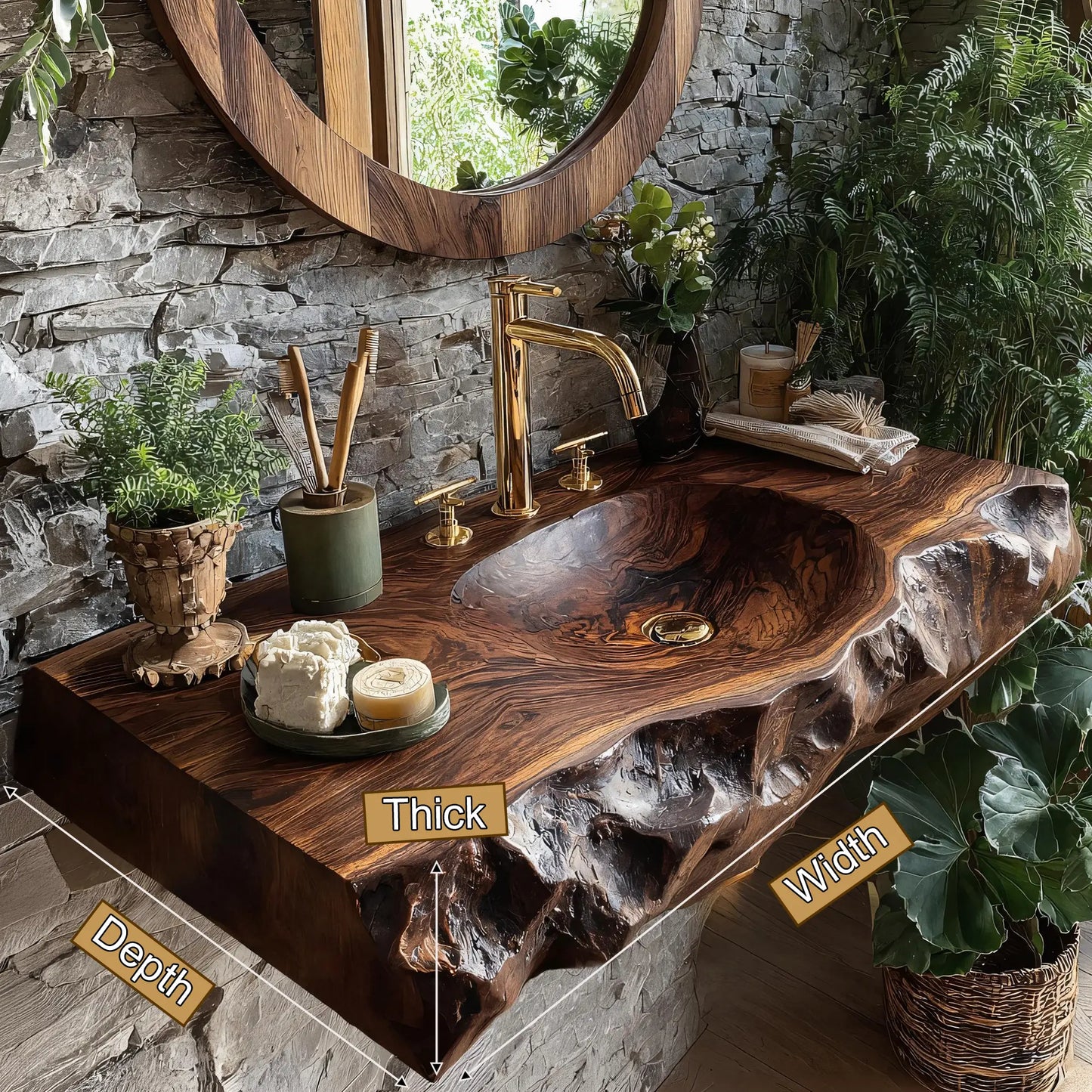 Valthera Live Edge Solid Wood Floating Bathroom Vanity with Integrated Sink SPA235756 Lynnsnail