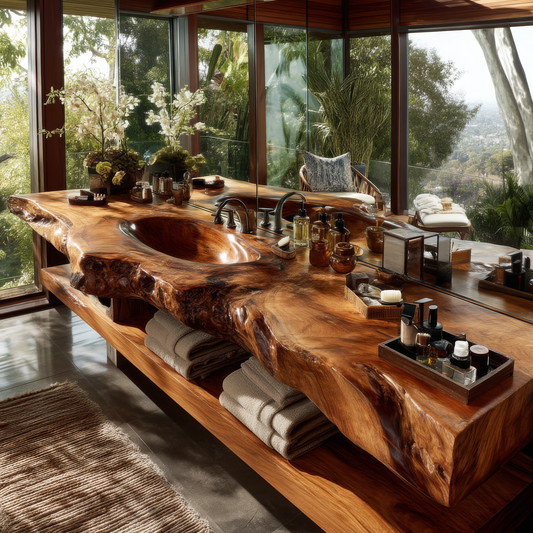 Varello Handcrafted Live Edge Solid Wood Floating Bathroom Vanity with Integrated Sink