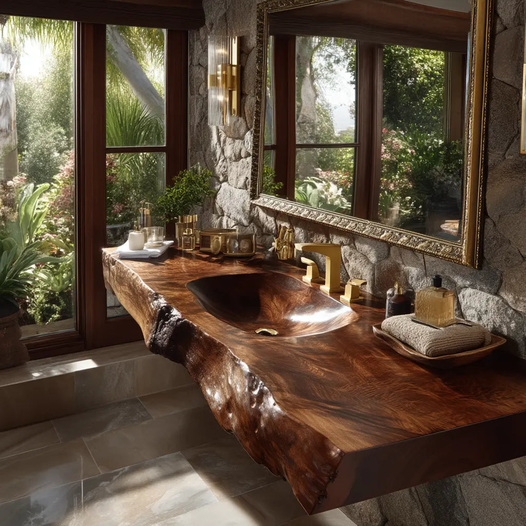 Velmora Live Edge Solid Wood Floating Bathroom Vanity with Integrated Sink SPA555232 Lynnsnail