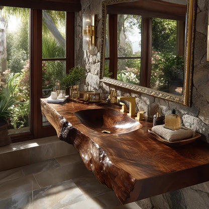 Velmora Live Edge Solid Wood Floating Bathroom Vanity with Integrated Sink SPA555232 Lynnsnail