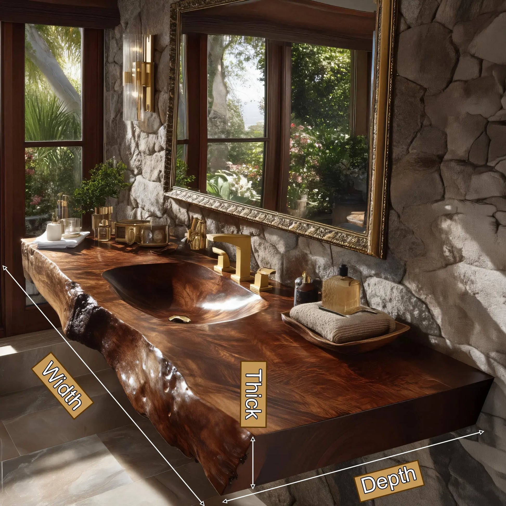 Velmora Live Edge Solid Wood Floating Bathroom Vanity with Integrated Sink SPA555232 Lynnsnail