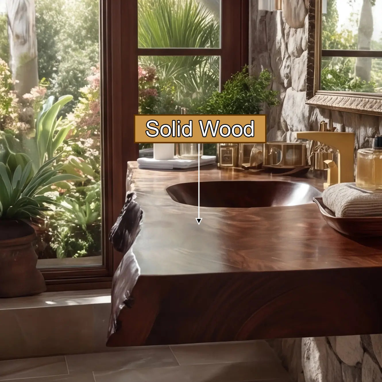 Velmora Live Edge Solid Wood Floating Bathroom Vanity with Integrated Sink SPA555232 Lynnsnail