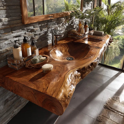 Velmoris Live Edge Solid Wood Floating Bathroom Vanity with Integrated Sink SPA200003 Lynnsnail