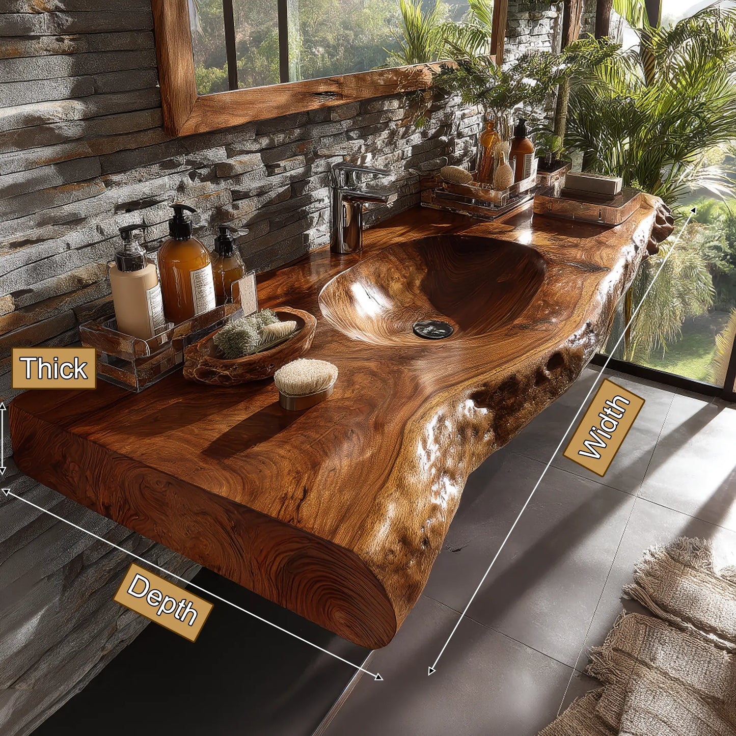Velmoris Live Edge Solid Wood Floating Bathroom Vanity with Integrated Sink SPA200003 Lynnsnail
