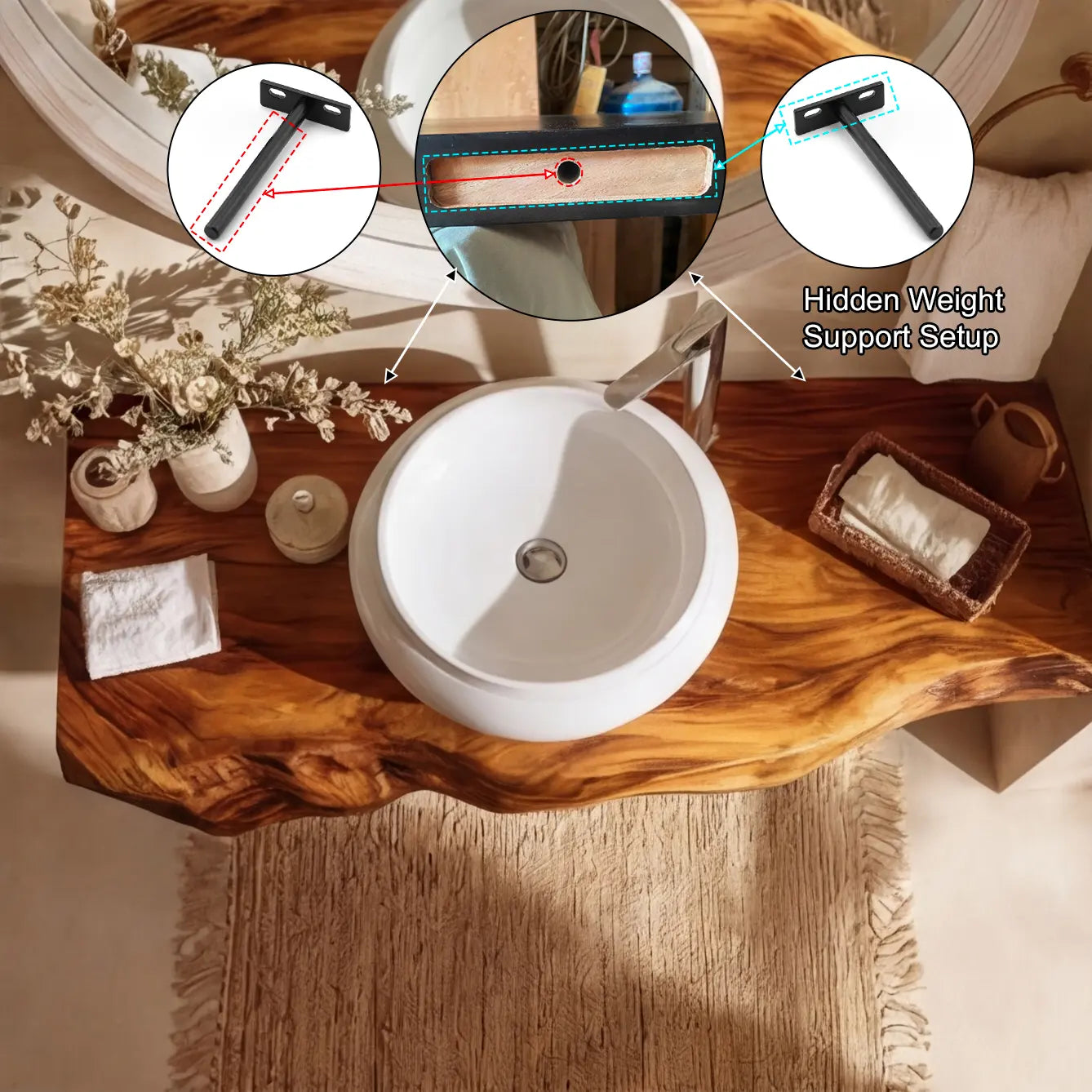 Velrion Handcrafted Live Edge Solid Wood Floating Bathroom Vanity SPA721836 Lynnsnail