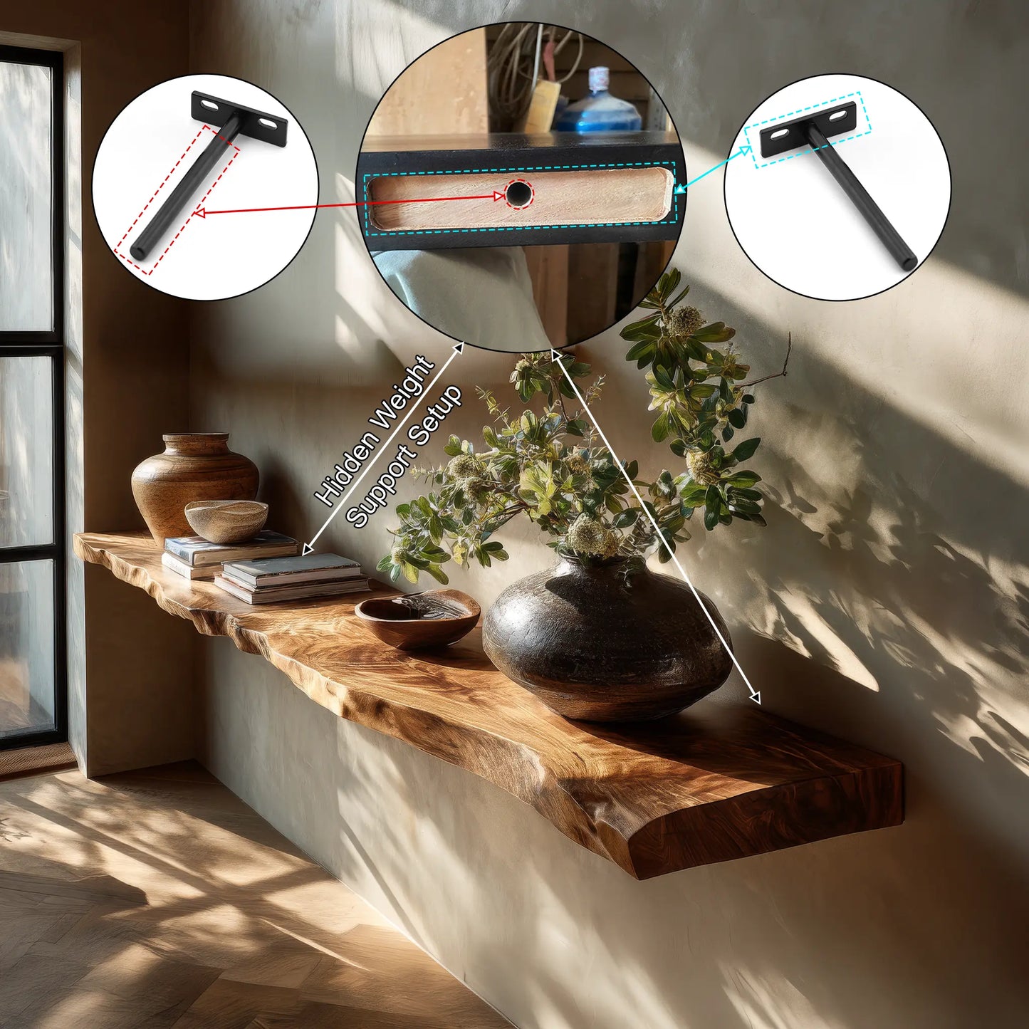 Velrion Live Edge Solid Wood Floating Shelf SPA900006 Lynnsnail