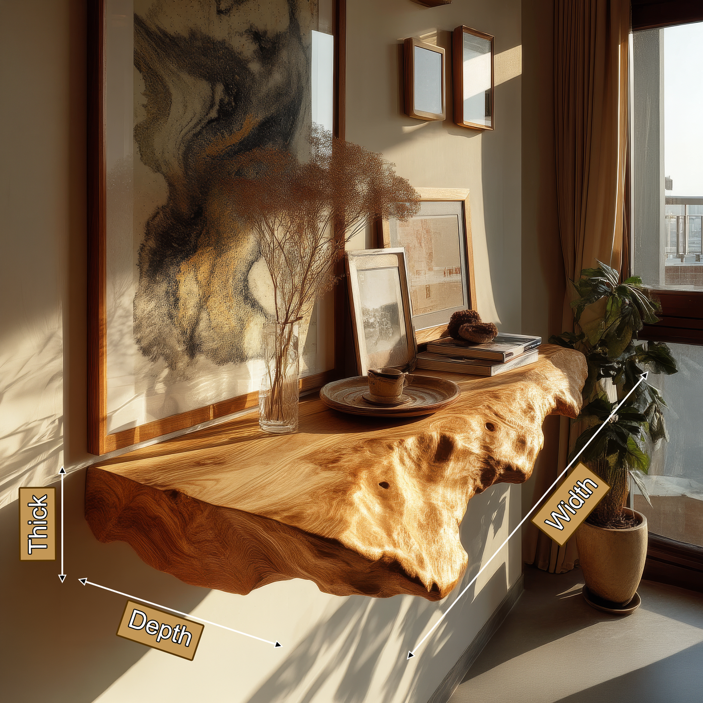 Veltrix Live Edge Solid Wood Floating Shelf SPA584233