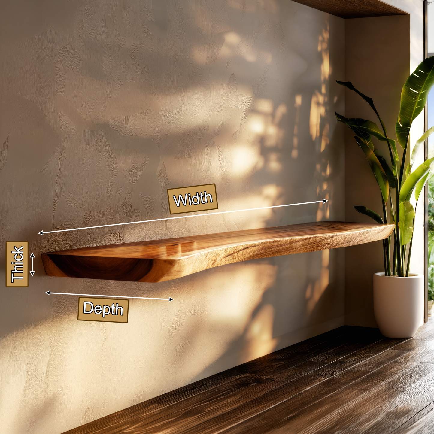 Virella Live Edge Solid Wood Floating Shelf SPA365792