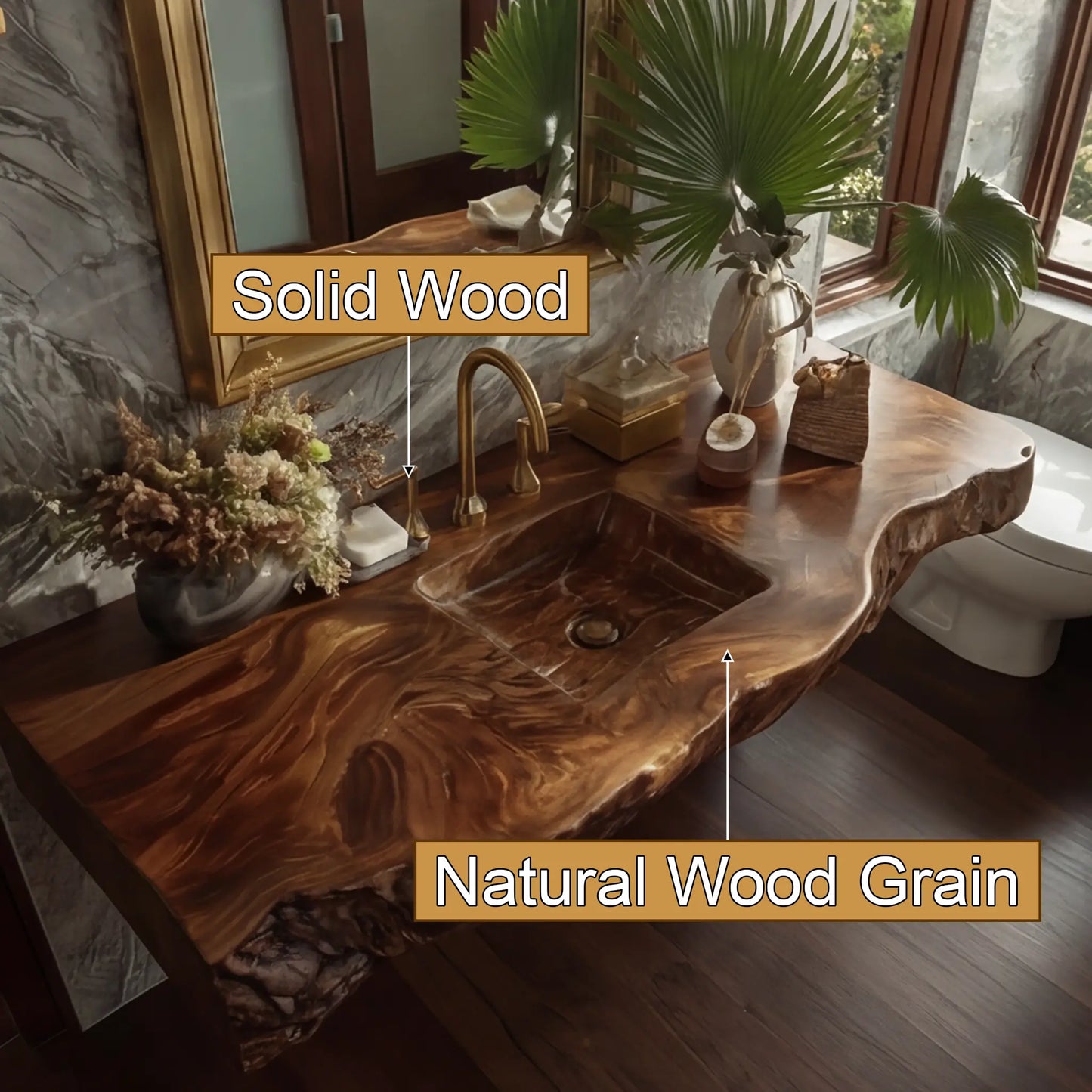 Virello Live Edge Solid Wood Floating Bathroom Vanity with Integrated Sink SPA242234 Lynnsnail