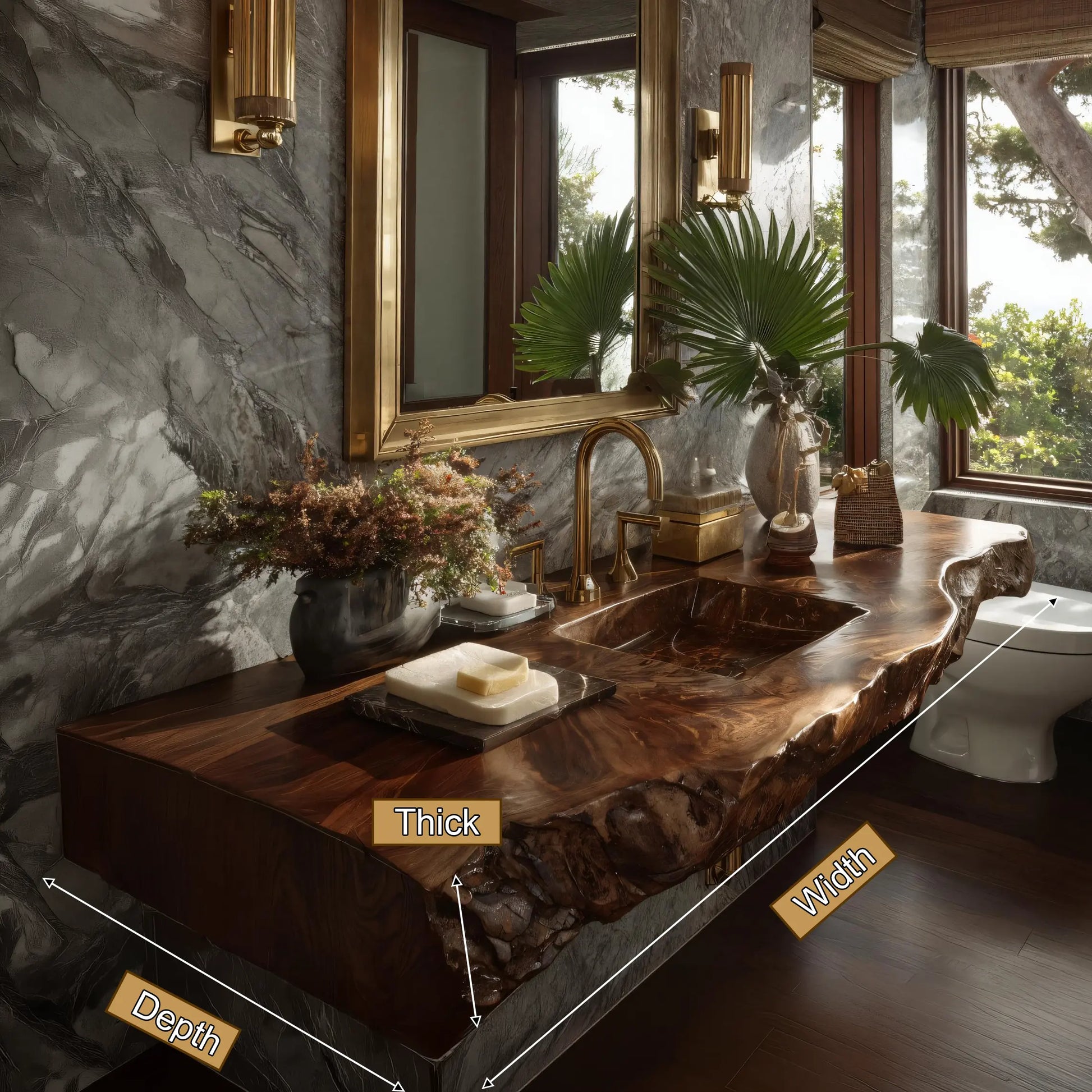 Virello Live Edge Solid Wood Floating Bathroom Vanity with Integrated Sink SPA242234 Lynnsnail
