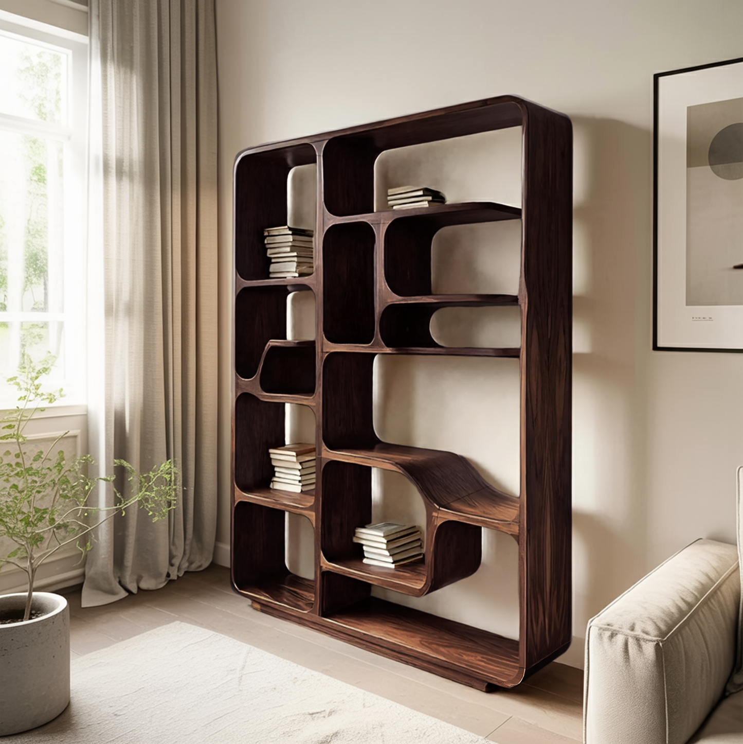 Modern Sculptural Bookshelf For Living Decor Or Bedroom Lynnsnail