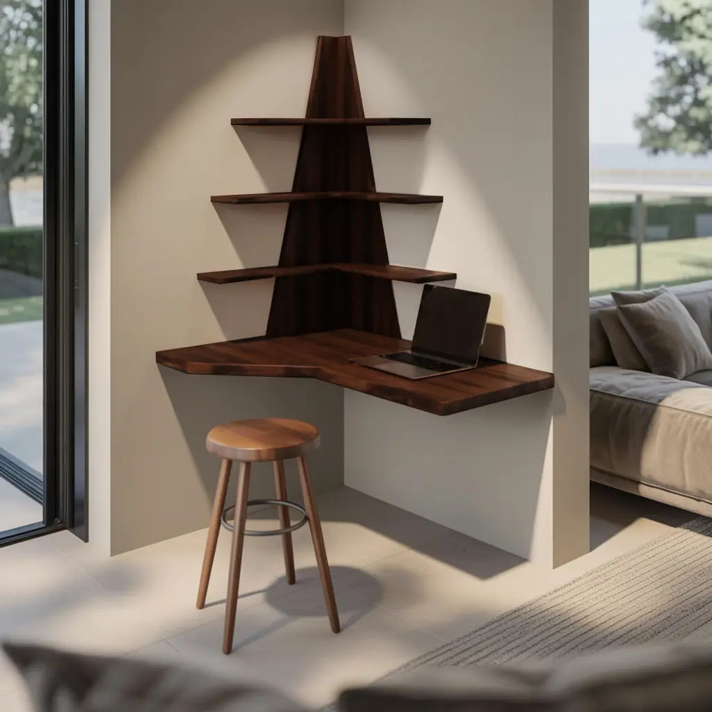 Modern Floating Corner Desk With Tree Shelves For Home Office And Apartment Lynnsnail