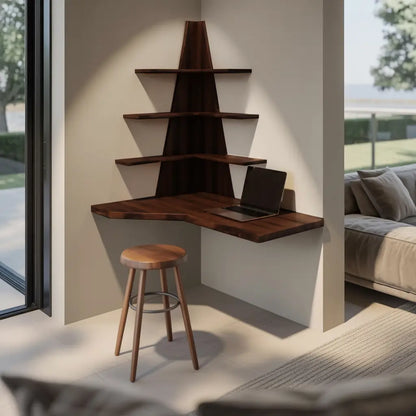 Modern Floating Corner Desk With Tree Shelves For Home Office And Apartment Lynnsnail