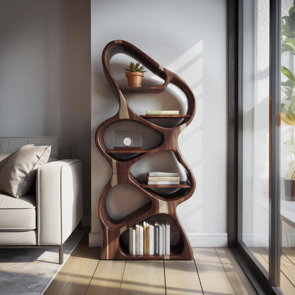 Modern Sculptural Bookshelf With Flowing Shelves For Home Library And Living Room Lynnsnail