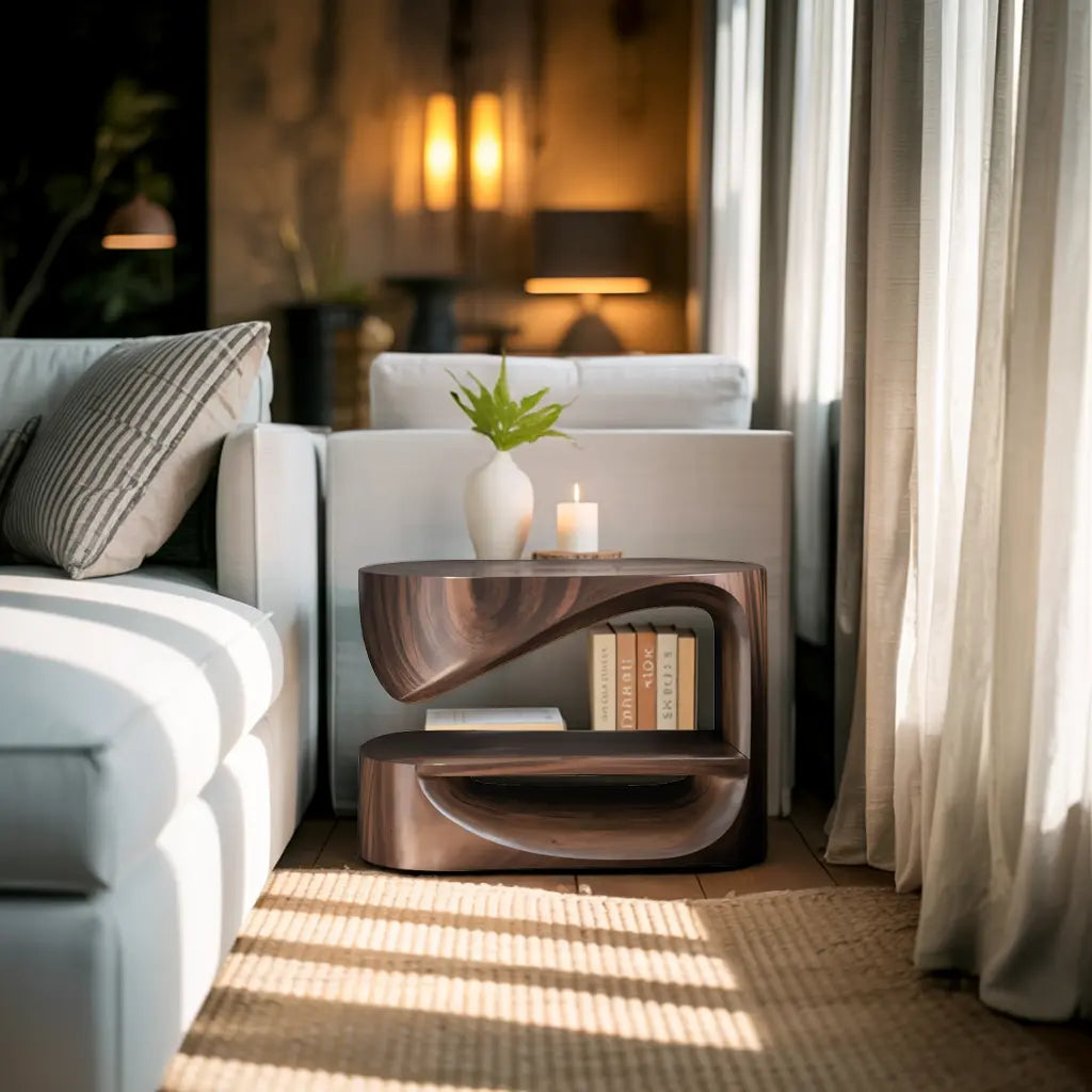 Modern Curved Nightstand With Open Shelf For Minimalist Rooms Lynnsnail