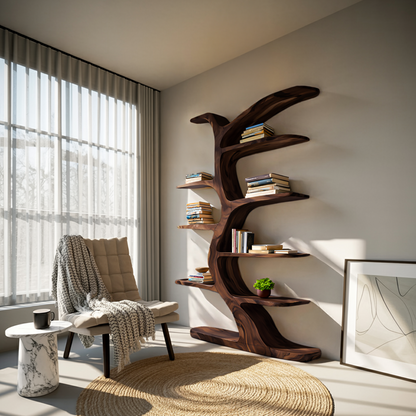 Modern Bookshelf Tree Inspired Curved Design For Living Room Lynnsnail