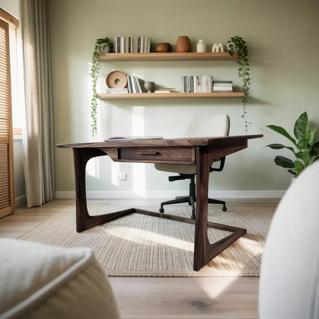 Mid Century Modern Desk With Drawer For Home Office And Workspace Lynnsnail