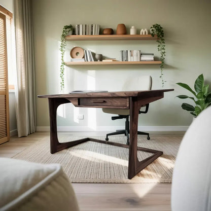 Mid Century Modern Desk With Drawer For Home Office And Workspace Lynnsnail