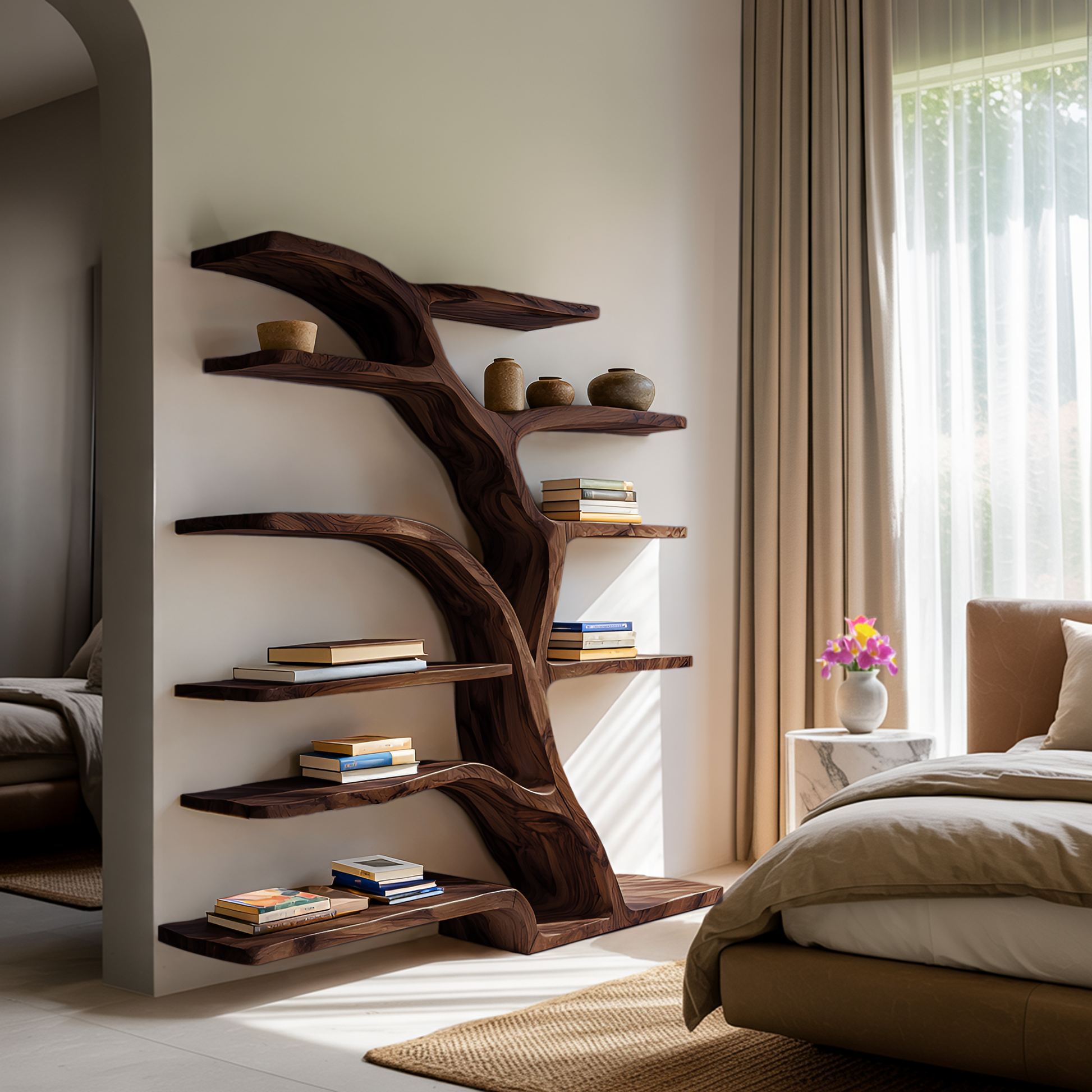 Modern Bookshelf Flowing Curved Design For Living Decor Lynnsnail