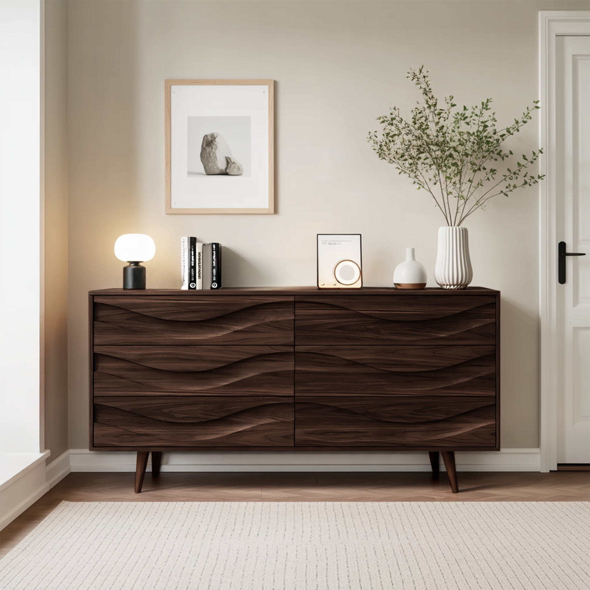 Modern Carved Wave Front Sideboard For Entryway Living Room Lynnsnail