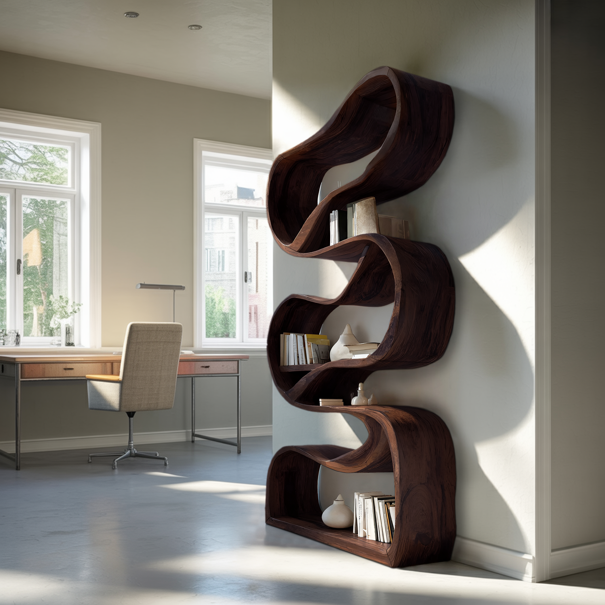 Modern Sculptural Bookcase Statement Design For Hallway Lynnsnail