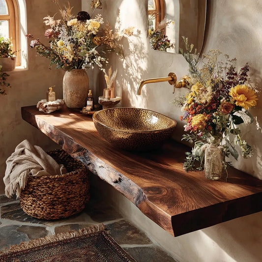 Zavaro Handcrafted Live Edge Solid Wood Floating Bathroom Vanity SPA245625 Lynnsnail