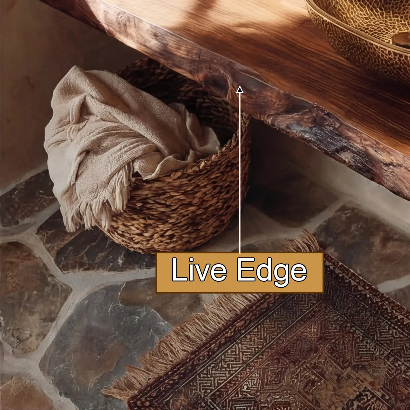 Zavaro Handcrafted Live Edge Solid Wood Floating Bathroom Vanity SPA245625 Lynnsnail