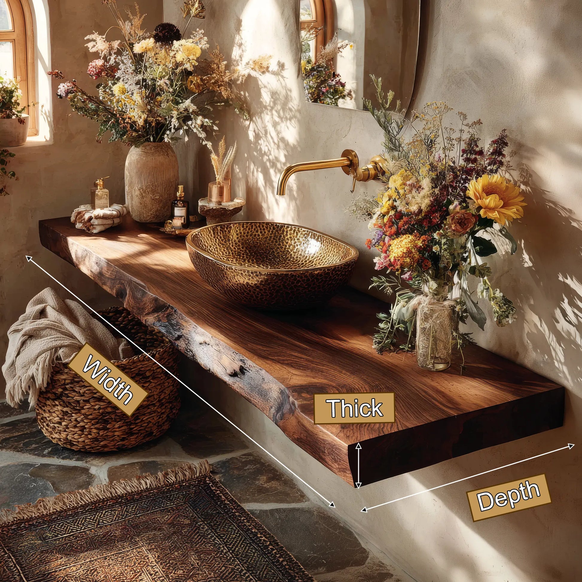Zavaro Handcrafted Live Edge Solid Wood Floating Bathroom Vanity SPA245625 Lynnsnail
