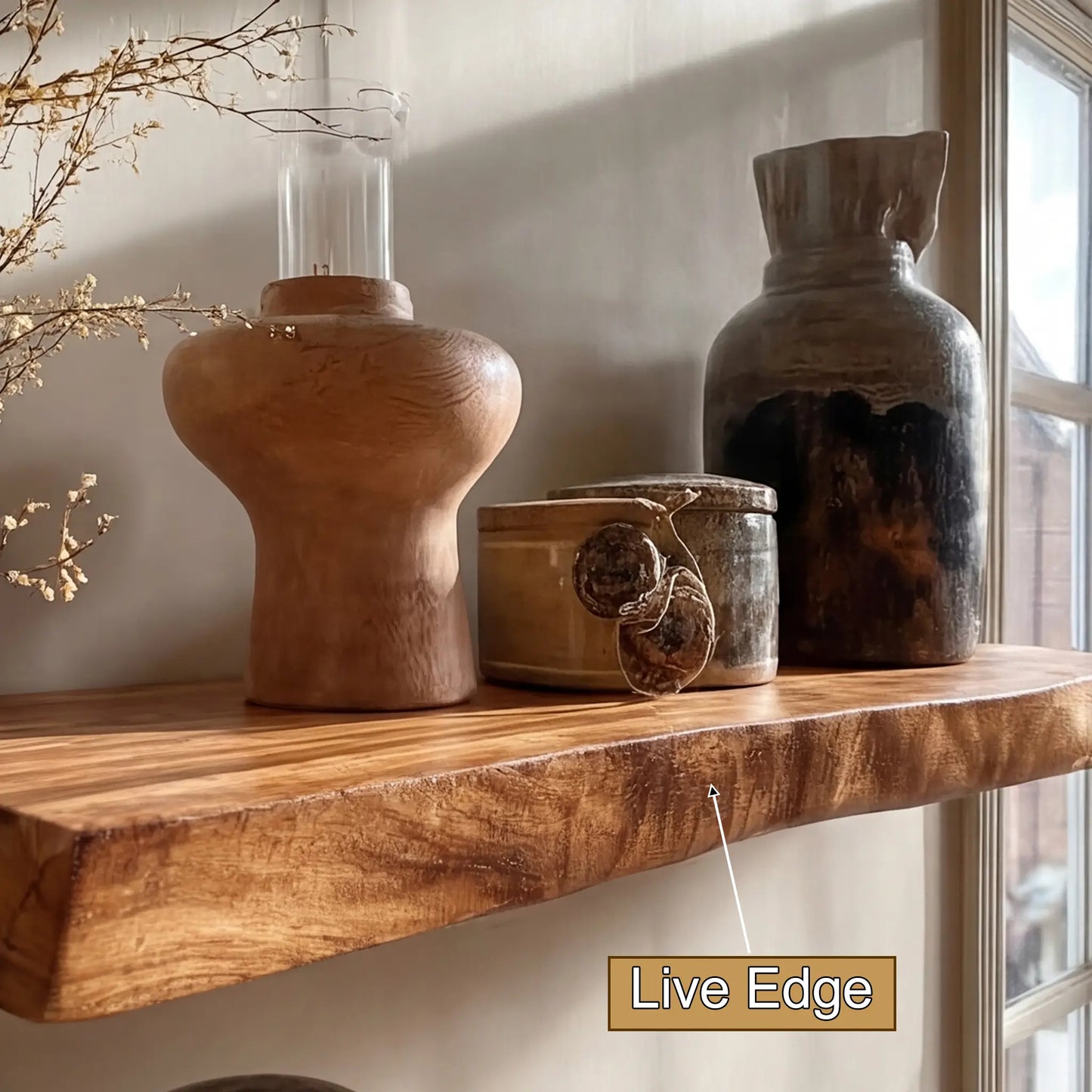 Zenvora Live Edge Solid Wood Floating Shelf SPA965832 Lynnsnail