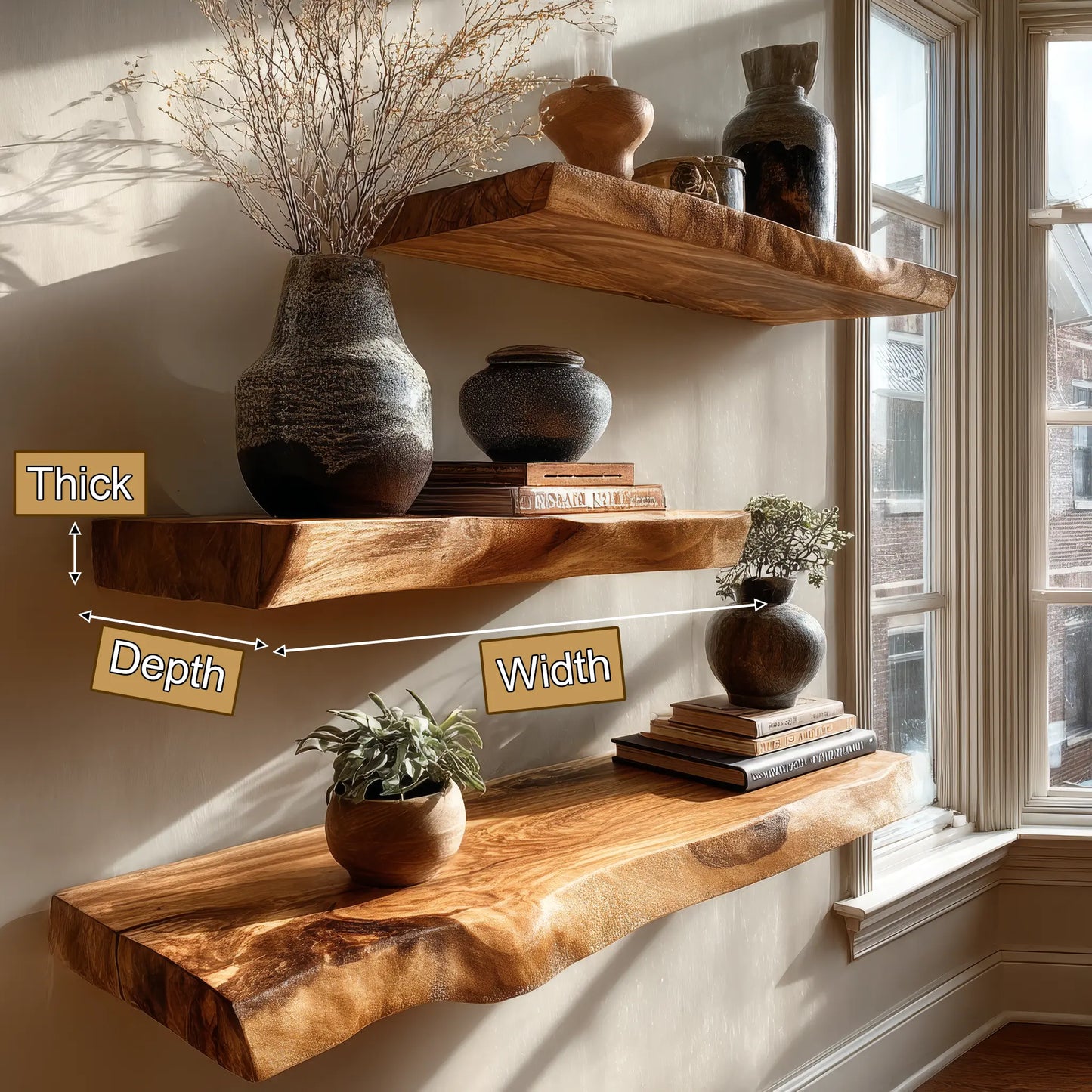 Zenvora Live Edge Solid Wood Floating Shelf SPA965832 Lynnsnail