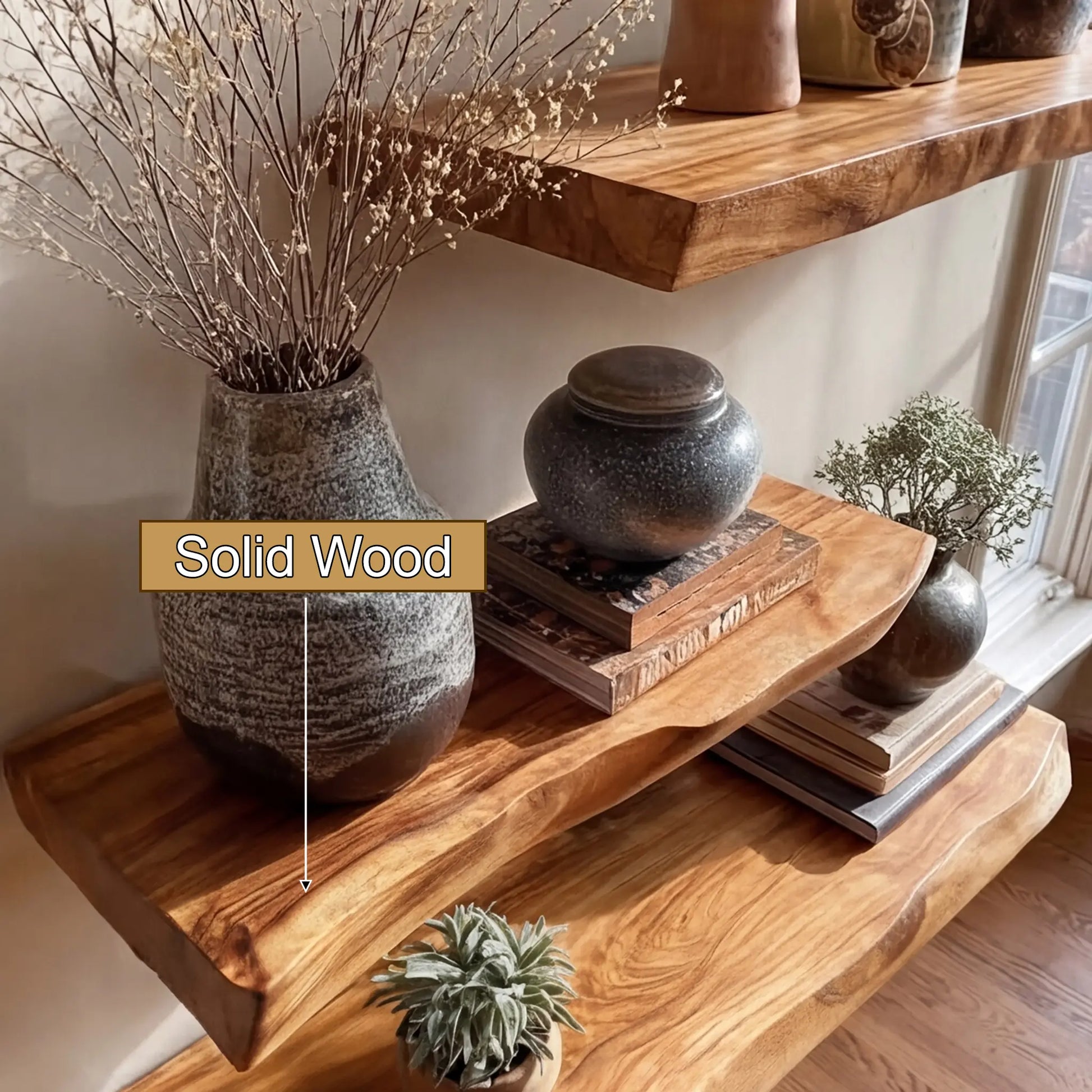 Zenvora Live Edge Solid Wood Floating Shelf SPA965832 Lynnsnail