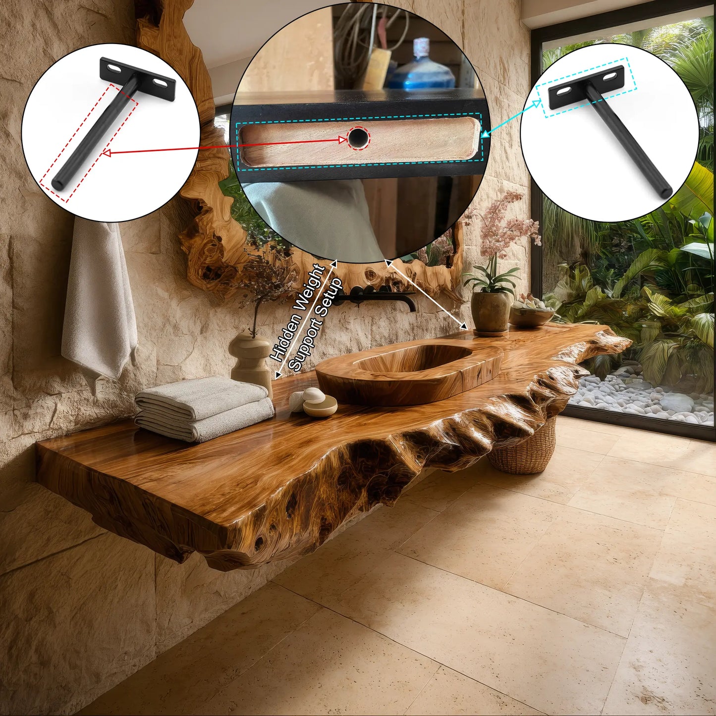 Zerano Live Edge Solid Wood Floating Bathroom Vanity SPA304290 Lynnsnail