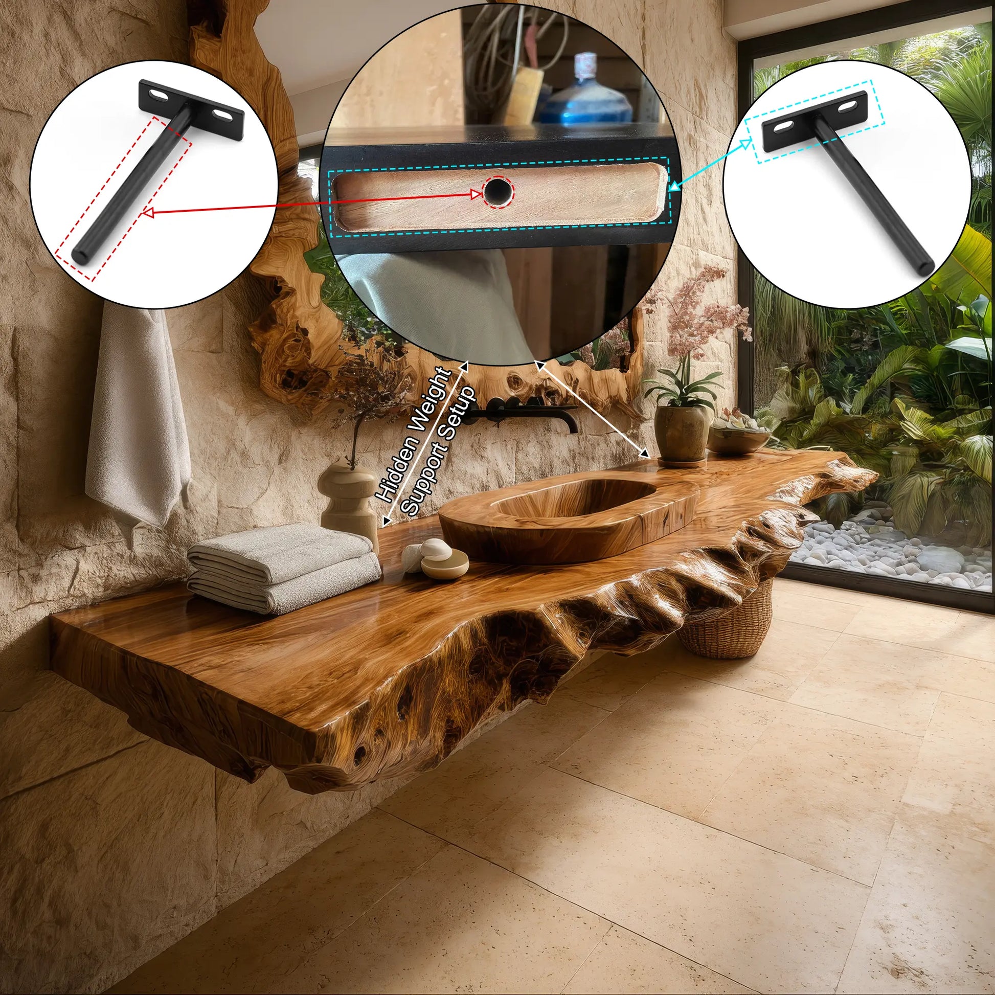 Zerano Live Edge Solid Wood Floating Bathroom Vanity SPA304290 Lynnsnail