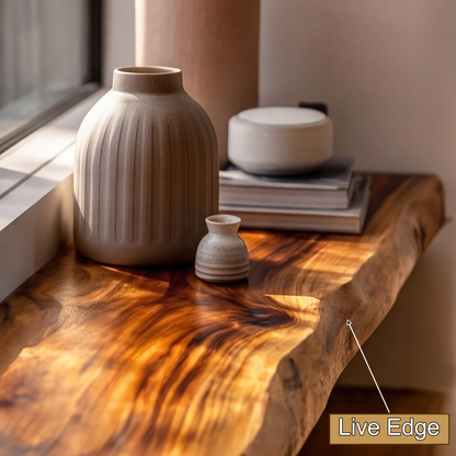Zerion Live Edge Solid Wood Floating Shelf SPA324936