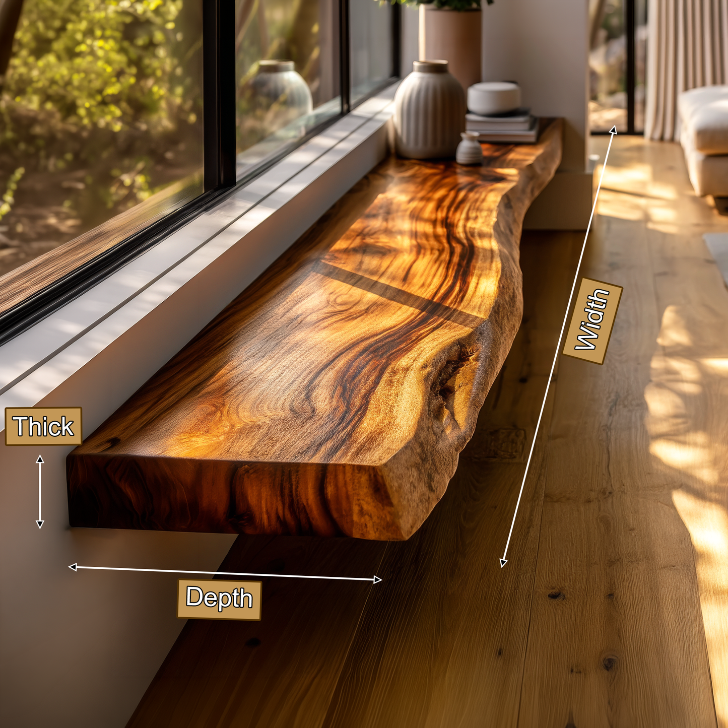 Zerion Live Edge Solid Wood Floating Shelf SPA324936