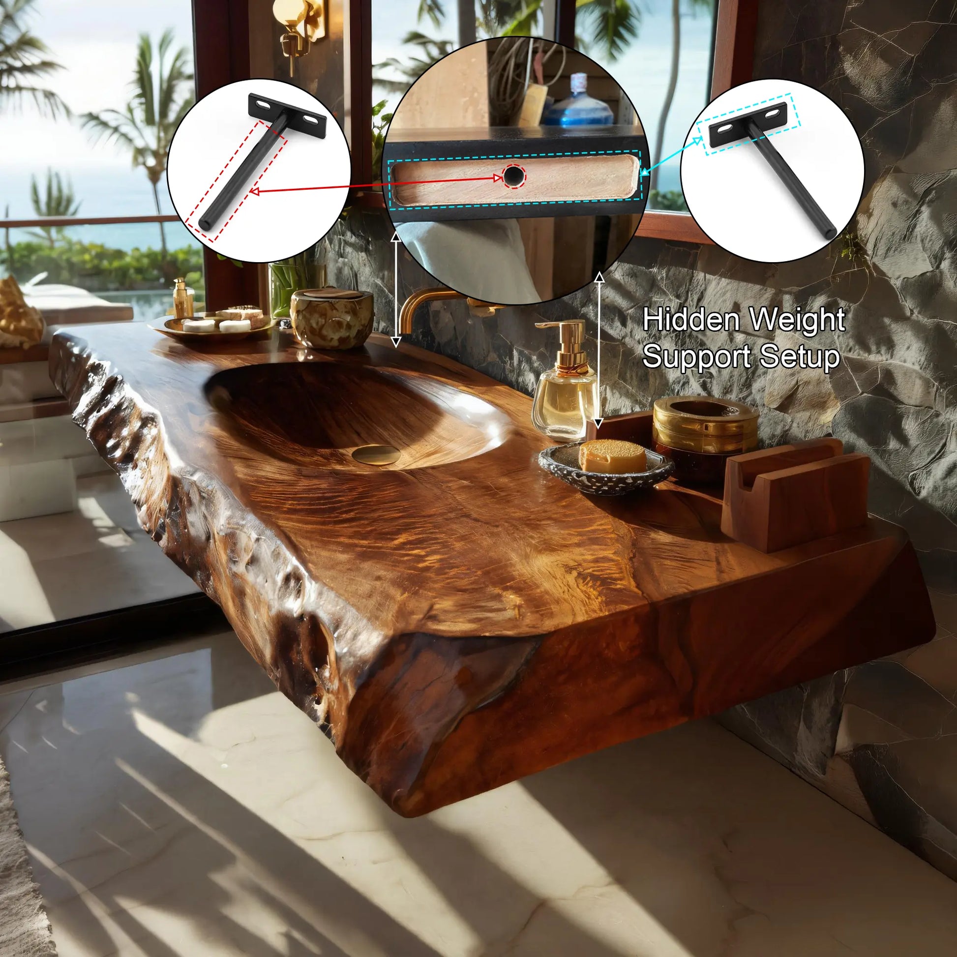 Zerona Live Edge Solid Wood Floating Bathroom Vanity with Integrated Sink SPA353646 Lynnsnail